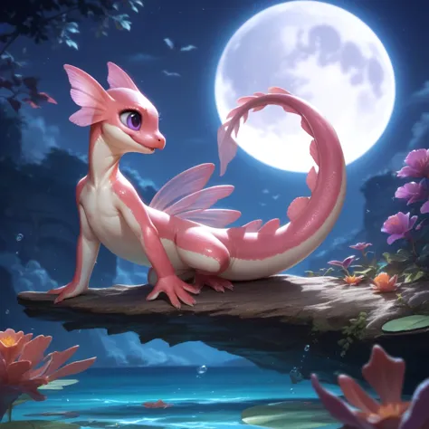 score_9, score_8_up, score_7_up, realism, salamander, cute, epic world, vivid colors, detailed, moonlight, full moon, purple eye...