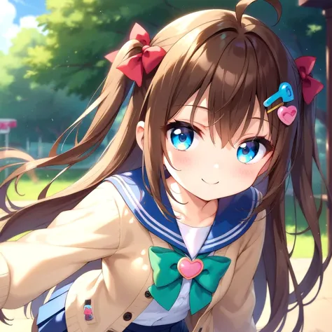 anime girl with long hair and blue eyes in a school uniform