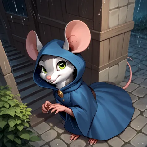 there is a cartoon mouse dressed in a blue coat and a blue cape