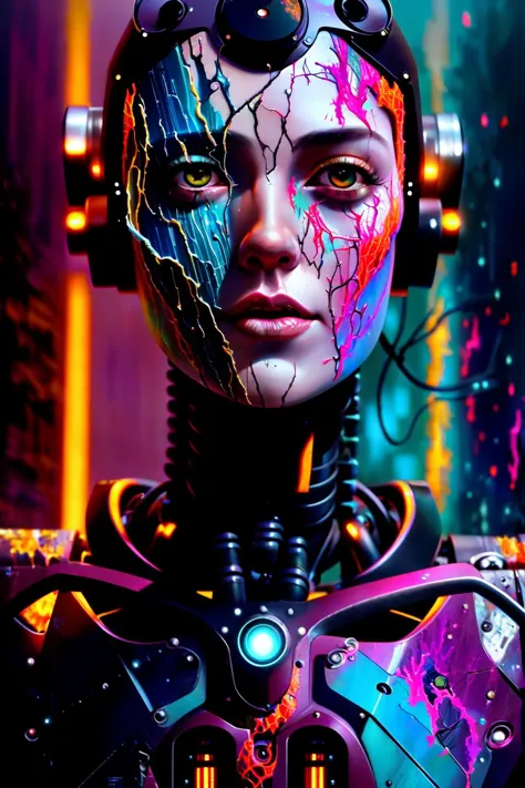 a cyborg robot, lights, scars, refractions, posing, ultradetailed, HD, 8K, highlights, good lighting, the most amazing effect, s...