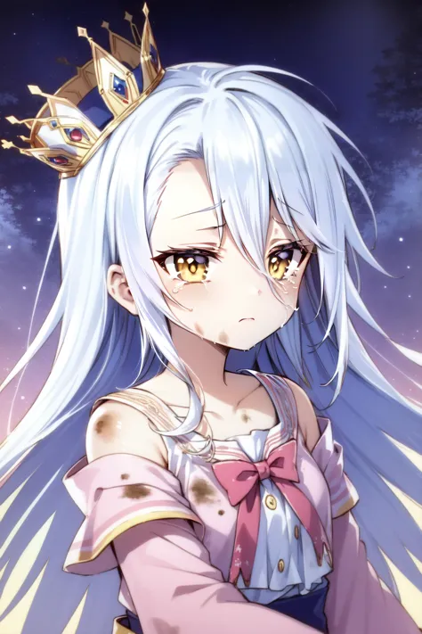 a girl with long white hair and a crown on her head