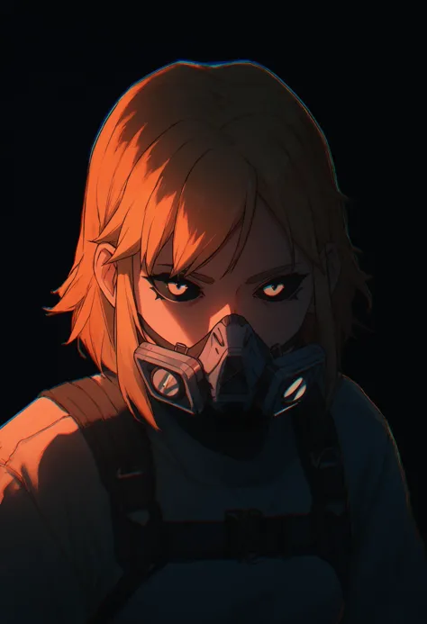 score_9, score_8_up, score_7_up,  <lora:DP-Pony:1> p33rs, chromatic aberration, simple background, 1girl, black eyes, black sclera, metal rebreather mask, indoors, red rimlight, blue backlight, black background