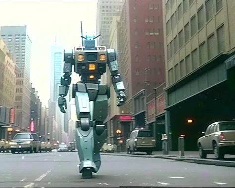 VHS footage, robot mech suit walking around New York, no people, <lora:epiNoiseoffset_v2:1>  <lora:badVHS_v101:1>