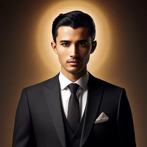 close portrait of elegant [undercucho] person in tailored suit- futurist style, intricate baroque detial, elegant, glowing light...