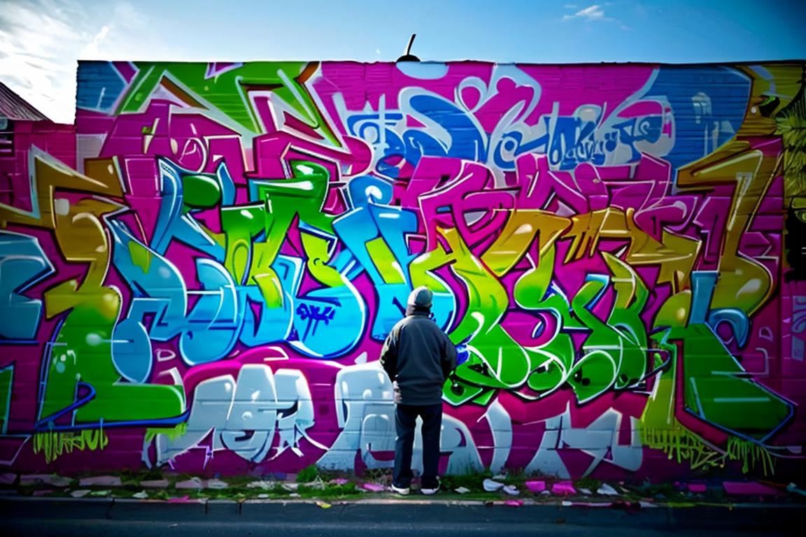 Graffiti on a wall in a city with a person standing in front of it ...