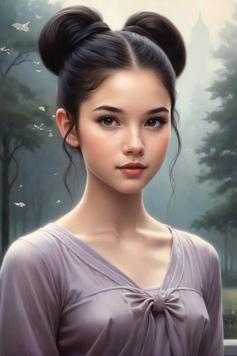 a painting of a woman with a bun in her hair