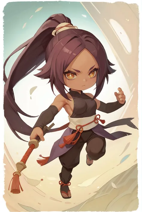 a cartoon girl with long hair and a sword in her hand