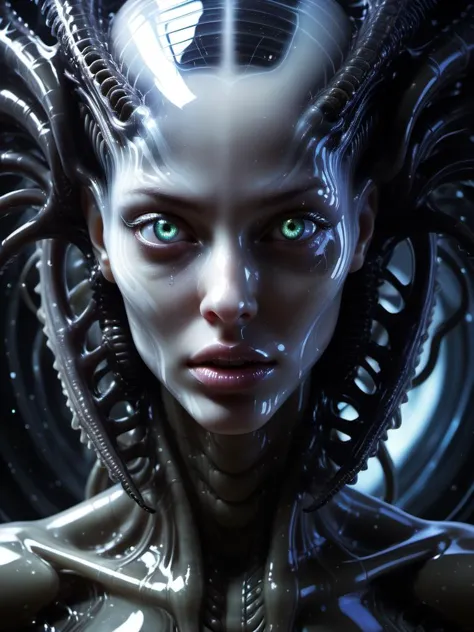 a close up of a woman with a futuristic head and a futuristic face