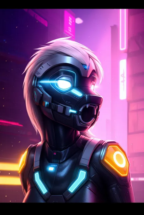 a woman in a futuristic suit with glowing glasses and a futuristic helmet