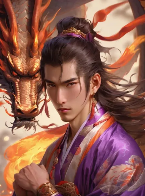 Best quality, masterpiece, ultra high resolution, 1 man's portrait close-up, real skin, jewelry, solo, Chinese clothing, armor, (Purple Flame: 1.2), Chinese dragon, blurry, realistic, CG game, Chinese Zen Buddhism
<lora:YoungXia-000008:0.7>