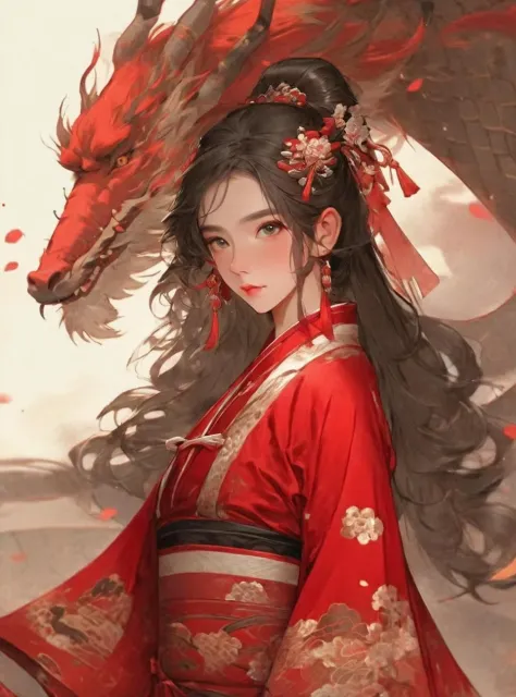 1lady standing,full body,(looking at the viewer:1.5),detailed face,detailed eyes,dramatic lighting,red theme,hanfu,tang style,
<...