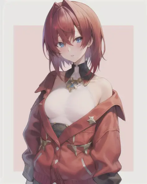 red hair,virtual youtuber,1girl,short hair,blue eyes,hair between eyes,hair ornament,solo,bangs,looking at viewer,hairclip,hair ...