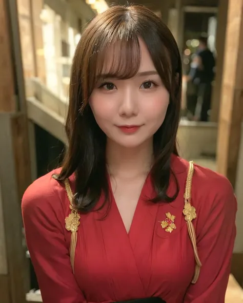best quality, photorealistic, 8k, high res, 1girl, woman, (professional lighting), (portrait:0.6), (red kimono dress:1.72), gorg...