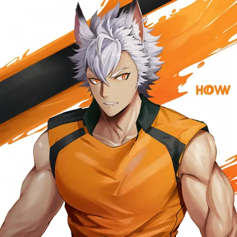 best quality, highres, jack howl, orange shirt, upper body