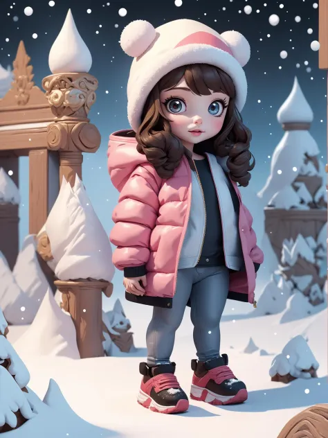 breathtaking 8k, masterpiece, cute small girl, jacket, snow