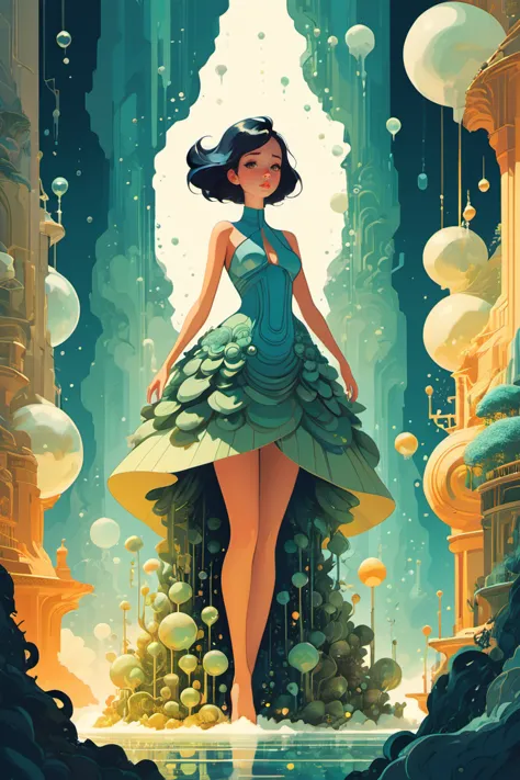 in the style of james gilleard,  SamDoesArts, art by Sam Yang,  absolute beauty birth'd from fragile chaos, mandelbulb dress, insanely detailed, full of life, animated