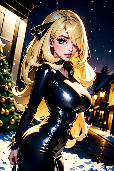 araffe dressed in a latex outfit standing in front of a christmas tree