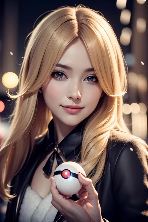 a close up of a woman holding a pokemon ball in her hands