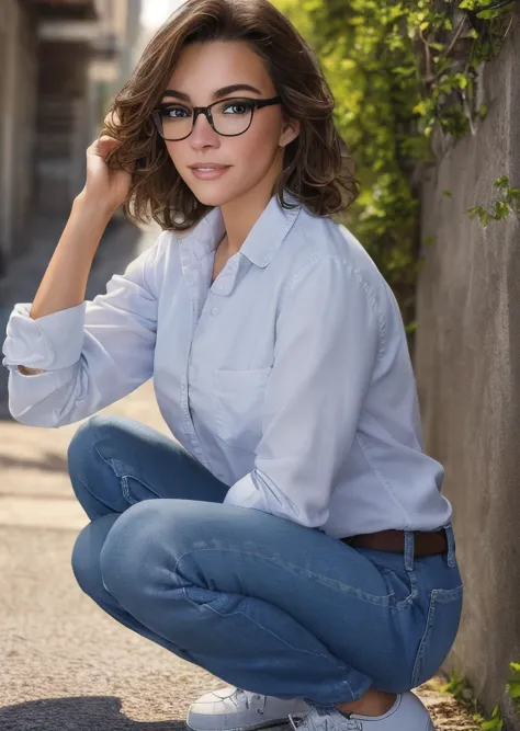 <lora:gabrielle:1>,
photo of beautiful (gabrielle),((ultra detailed, masterpiece, best quality)), best quality, ultra high res, ultra detailed face and eyes, (photorealistic:1.4), 1girl, Brown hair, brown eyes
BREAK,   glasses, white collared shirt, jeans,...