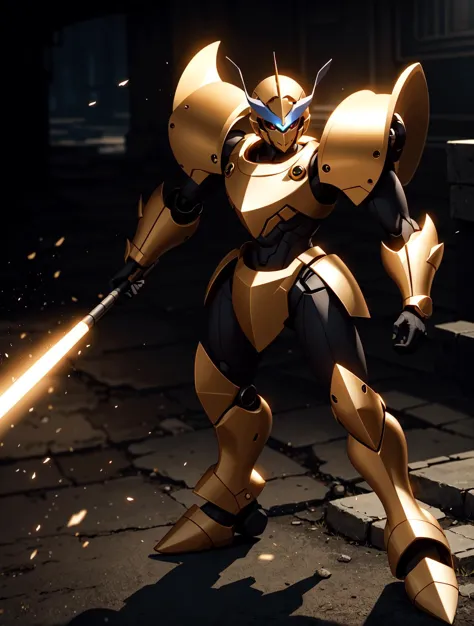 ultrarealistic, 8k, hires,
cinematic lighting, realistic shadows, detailed textures, dynamic lighting, super cute,
Medabot, full body, black and gold, warrior, spiked armor, complex, 
<lora:MedabotLoraV1TrainedTest:1>