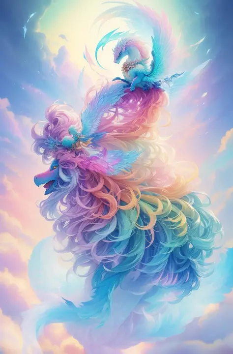 mythical creature, beast, fluffy, gradient color ((best quality)), ((masterpiece)), ( extreme detailed, highest detailed, offici...