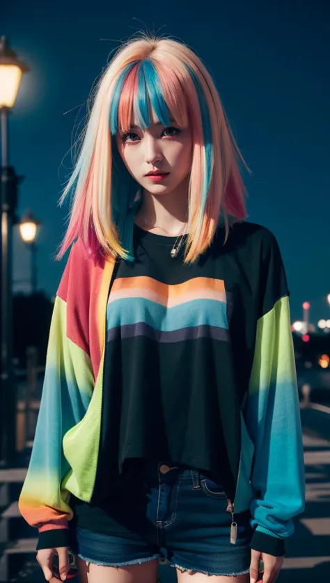 (masterpiece:1),(highest quality:1),(hdr:1),(1girl:1.2),neon clothes,(dual toned hair:1.2),(colored hair:1.1),(looking at viewer...