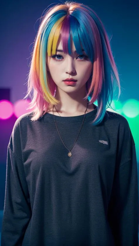 (masterpiece:1),(highest quality:1),(hdr:1),(1girl:1.2),neon clothes,(dual toned hair:1.2),(colored hair:1.1),(looking at viewer...