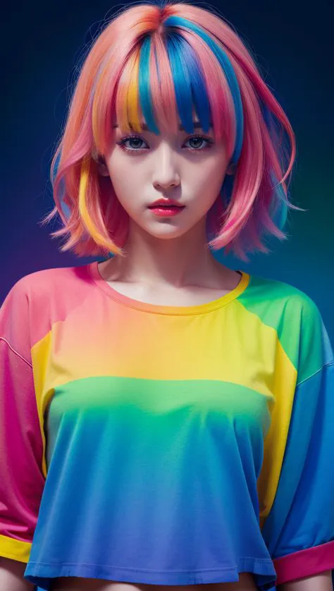 (masterpiece:1),(highest quality:1),(hdr:1),(1girl:1.2),neon clothes,(dual toned hair:1.2),(colored hair:1.1),(looking at viewer...