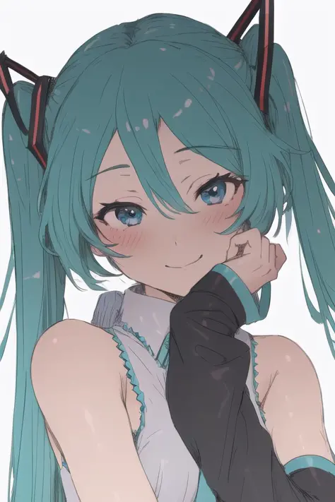 (best quality, masterpiece1.2), detailed,1girl, solo,looking at viewer,simple background, , uwu,   curvy, upper body,  close-up
standing ,smile ,detailed eyes ,  detailed  face,realistic, adorable face , cute, hatsune miku, log eyelashes,  
 <lora:beautifu...