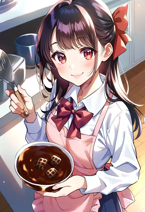 anime girl holding a bowl of chocolate and a spoon