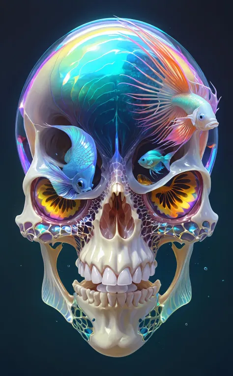 close-up portrait ribcagel. Alien skull , nautilus, hortensia, betta fish, bioluminiscent creatures, intricate artwork . octane ...