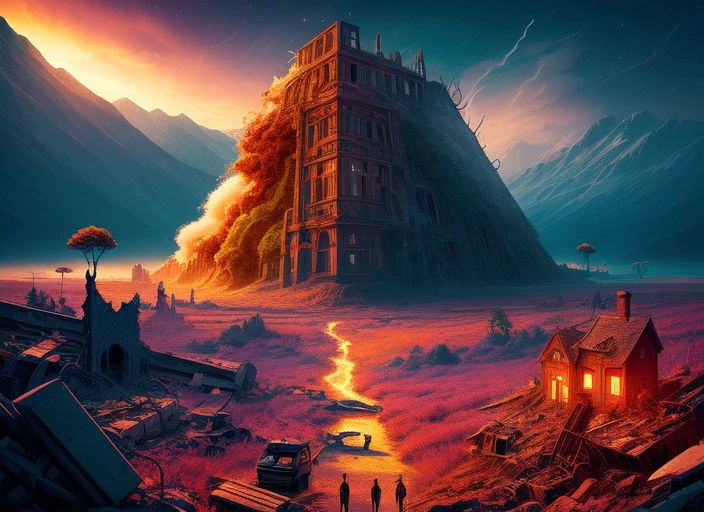 пейзаж, Падший город, конец мира, Андреас Франке, сложные детали, отличная композиция, 