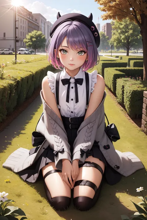 anime girl sitting on the ground with her legs crossed