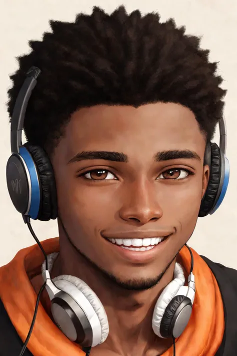 a close up of a person wearing headphones and a jacket