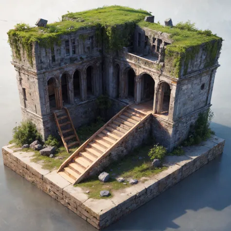 an old castle with stairs and a staircase leading to the top