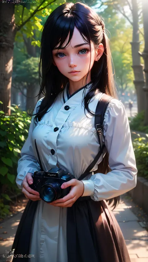 a close up of a person holding a camera near a tree