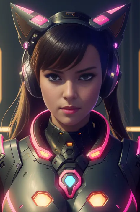 symmetry portrait of dva from overwatch, closeup, sci - fi, tech wear, glowing lights intricate, elegant, highly detailed, digit...