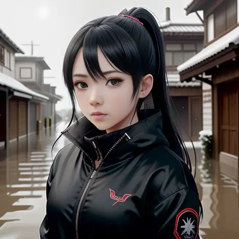 (Anime young girl:1.2) in a black coat against the background of destroyed houses and flooded streets,cool cyberpunk avtar,
hold...
