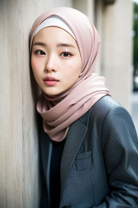 Masterpiece,high res,realistic skin,beautiful korean girl, expresive face, (wearing hijab), beautiful face, eyelid, (mole under ...