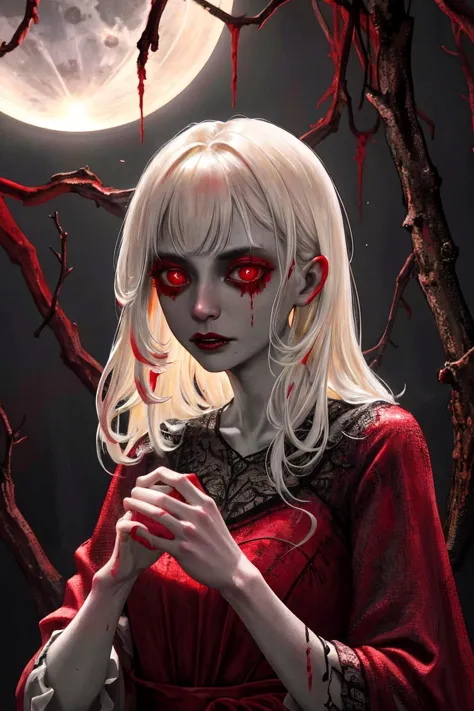 a pale lithe vampire walking in the woods. moonlight. ballgown. blood red.   <lora:realistic_quality-realistic_quality_leco_-_v1.0:0.7>. detailed skin, skin pores. overalldetail-detail_++_-_overall_detail, intricate details, highly detailed, intricate eyes, detailed skin, intricate hair, realistic, skin pores