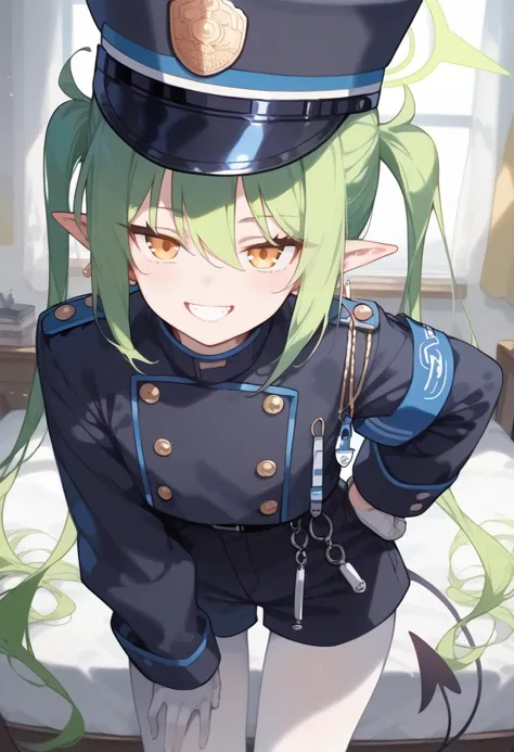 anime girl in uniform with a hat on her head