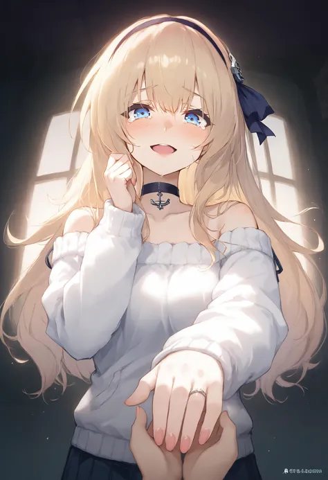 zPDXL, OverallDetail-SDXL, detailed, hi res, dramatic lighting, low light, dark theme, golden hour, sunset
BREAK, 2girls, lesbian, leander \(azur lane\), blonde, hairband, long hair, cozy sweater, choker, female pov, inscrprop, proposal, hand holding, (tears:0.8), blush, happy, colored nails
<lora:leander_ponyXL_v10:0.6>  <lora:Proposal_ponyXL_v10:1> <lora:LeagueOfLegends_ponyXL_v10:1>