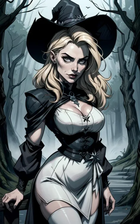 ((masterpiece:1.2, best quality)),(1girl,waist-high portrait:1.5,close-up:1.5),solo,(intricate witch hat),white pantyhose,blonde...