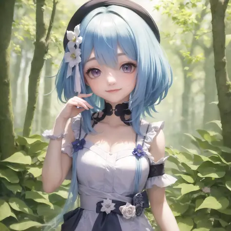 absurdres, 1girl, forest, dress, (smile:0.7),, absurdres,extremely detailed CG unity 8k wallpaper,masterpiece,best quality,((extremely detailed CG)), ((8k_wallpaper)), (masterpiece),best quality, high resolution illustration, hyperdetailed, highres,(Upper body),head tilt, seiza, (smile:1.3),1girl,long hair,beautiful_face,Highly detailed and beautiful eyes,(an extremely delicate and beautiful),(Beautiful and detailed facial depiction),dress,medium_breasts,