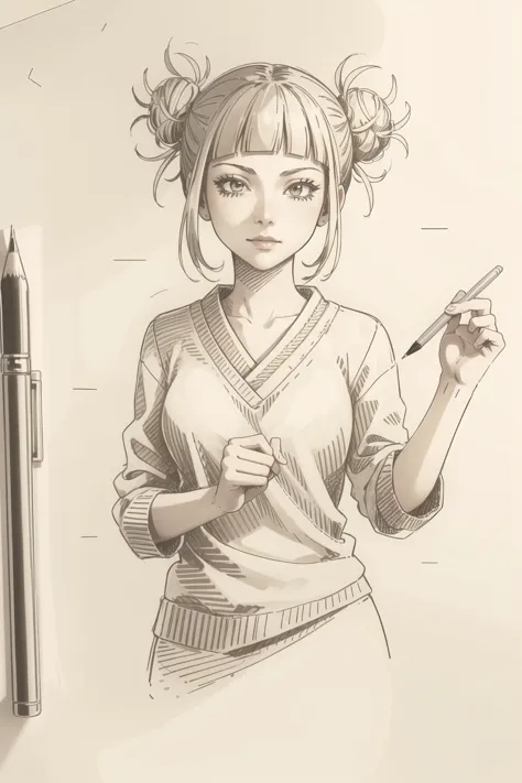 최고의 품질, 복잡한 세부 사항,


여자 1명,  토가히미코, 

 스케치, 종이, 손으로 그린, pencil 스케치,