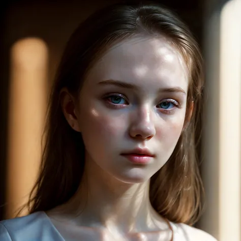 a close up of a young woman with a white shirt on