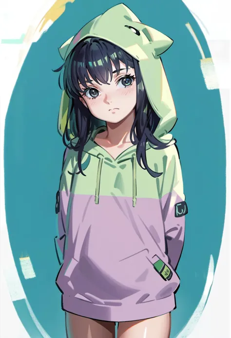 score_9, score_8_up, source_anime, alphonsestyle,
TsutsumiKinuka, 1girl, solo, long hair, bangs,  black hair, black eyes, green ...