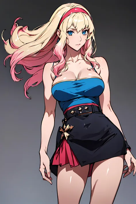 best quality, extremely detailed, anime style, key visual,
8k, high res,
ROUND BREASTS, big BREASTS
(simple background,:1.3)
watching at viewer
1girl, slender, waist, muscular
standing ,  sexy pose,
frozen wind, icy effect,
 SHERLY NOME, MULTICOLORED HAIR, GRADIENT HAIR, BLONDE HAIR, PINK HAIR, LONG HAIR,  BLUE EYES, MATURE WOMAN
SHIRT, SKIRT, SUNGLASSES, HEADBAND