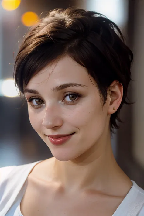 a close up of a woman with a white shirt and a cell phone