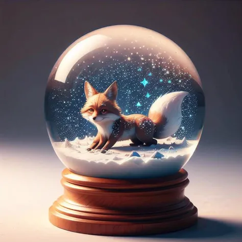 Best quality,masterpiece,ultra high res,fantasy,(extremely delicate and beautiful),bioluminescence,4k HD,HD,8k,beautiful detailed glow,(detailed ice),no humans,star (symbol),(fox:1.2),,shuijingqiu, <lora:Xue Crystal ball V3-000008:1>